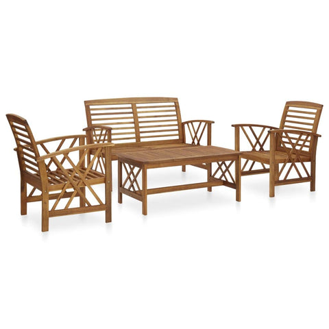 vidaXL 4 Piece Lounge Set in Solid Acacia Wood - Outdoor Patio Furniture Set with Bench, Chairs, and Coffee Table - Sturdy, Durable & Comfortable