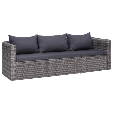 vidaXL Garden Sofa Set Set of 3 Grey Poly Rattan 3 piece Set