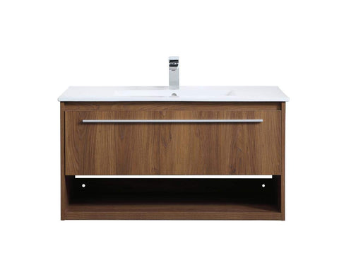 36 Inch Single Bathroom Floating Vanity in Walnut Brown, 714553