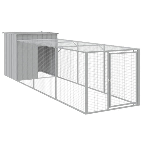 vidaXL Chicken Cage with Run - Light Gray, Galvanized Steel Coop, Ventilated Mesh Design, Weather-Proof Roof