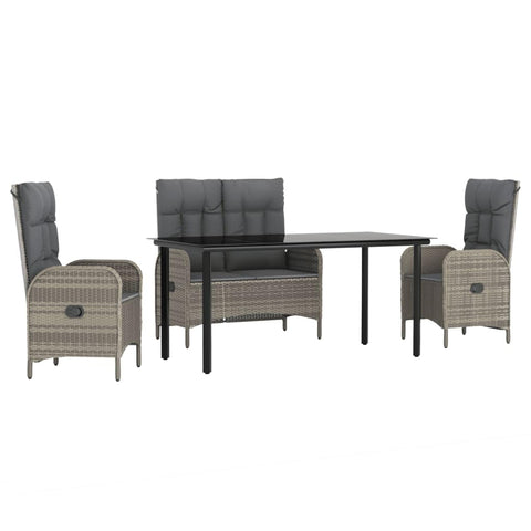 vidaXL 4-piece Garden set with cushions poly rattan grey