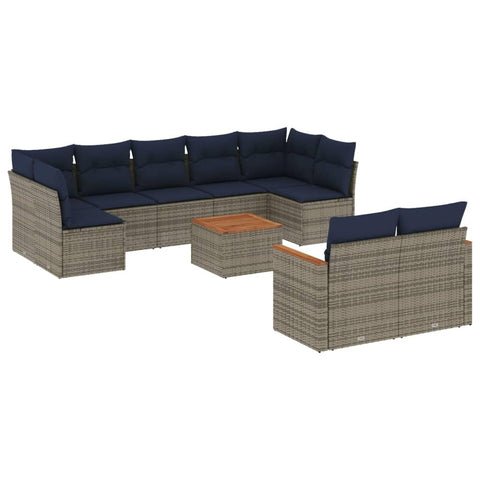 vidaXL Patio Sofa Set with Cushions 10 Piece, Outdoor Conversation Set, Patio Sectional Sofa for Balcony Garden, Modern Style, Gray Poly Rattan