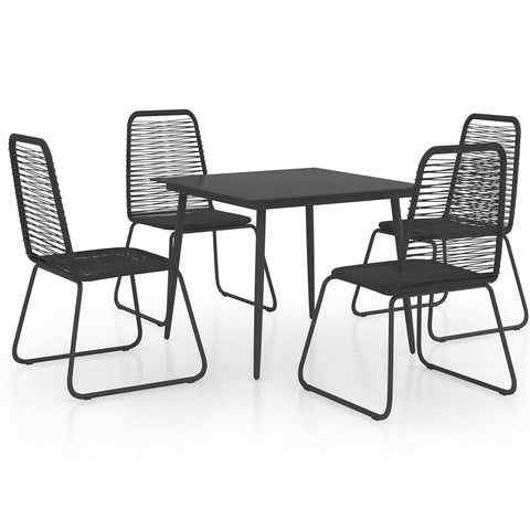 vidaXL 5 Piece Patio Dining Set with PVC Rattan Chairs and Glass Tabletop, Lightweight and Comfortable Outdoor Furniture for Garden/Terrace/Patio - Black