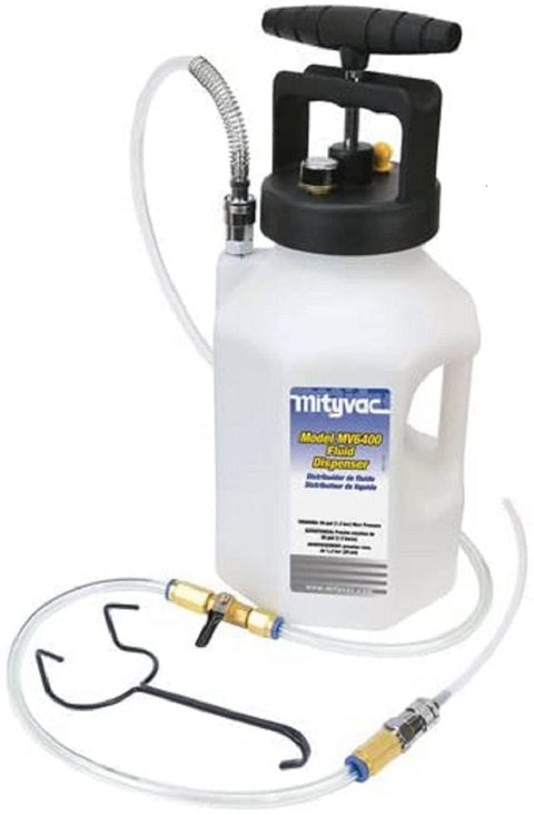 Mityvac MV6400 Fluid Dispensing System for Filling or Topping Fluids, 1.2 Gallon Reservoir, Manual Pump, Pressure Gauge and Relief Valve, Auto-shutoff Valves, 5' Hose with Flow Control Valve