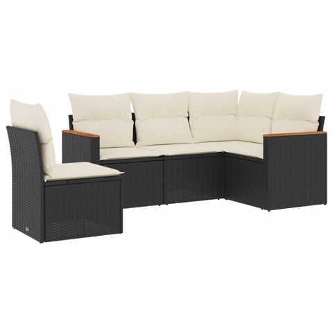 vidaXL Patio Sofa Set with Cushions 5 Piece, Outdoor Conversation Set, Sectional Sofa for Balcony Garden, Modern Style, Black Poly Rattan