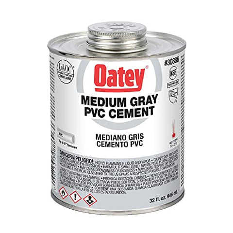 Oatey 30886 PVC Medium Cement, 32 oz, Gray