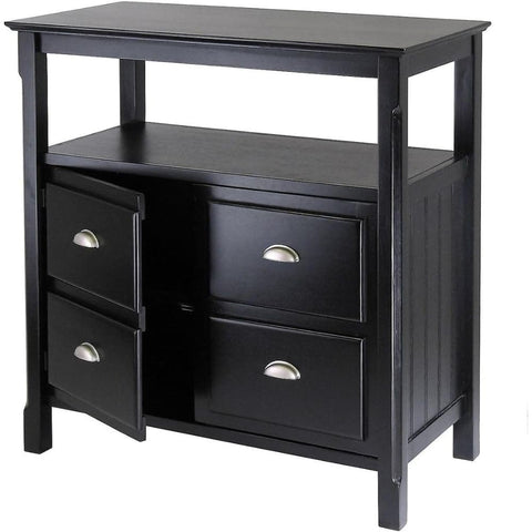 Oakestry Wood Timber Buffet Black Stylish Storage Sideboard Elegant Dining Room Console Compact Kitchen Organizer Modern Space Saving Cabinet with Drawers Doors Shelves for Home Decor