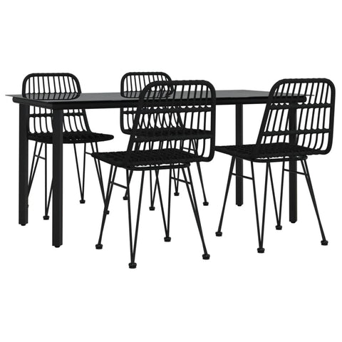 vidaXL Modern Patio Dining Set, 5 Piece - Sturdy Black Poly Rattan Construction, Tempered Glass Tabletop, Comfortable Chairs with Backrest