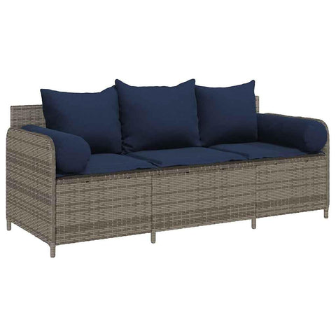vidaXL - Patio Sofa with Cushions/3-Seater Gray Poly Rattan/Garden Sofa - Outdoor Seating/Lounger