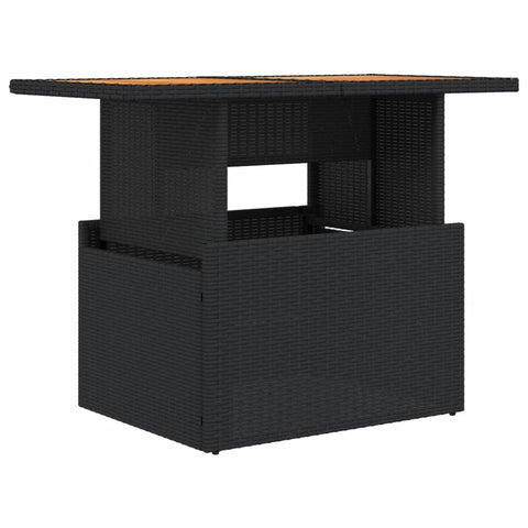 vidaXL Garden Table Black PE Rattan, Powder-Coated Steel, Solid Acacia Wood
