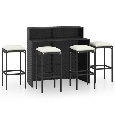 vidaXL Patio Bar Set 5 Piece, Bar Stool for Outdoor Garden Backyard, Bistro Set with Cushions, Bar Table, Farmhouse Modern Style, Black
