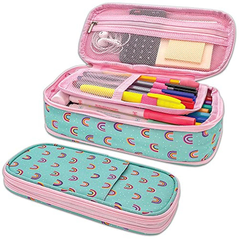Teacher Created Resources Gray Pencil Case Multifunctional Large Capacity Bag Pouch Holder Organizer