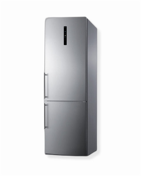 ENERGY STAR certified European counter depth bottom freezer refrigerator with stainless steel doors platinum cabinet and digital controls for each section