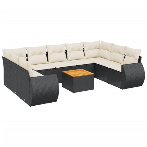 vidaXL Patio Sofa Set with Cushions 10 Piece, Outdoor Conversation Set, Sectional Sofa for Balcony Garden, Modern Style, Black Poly Rattan