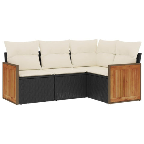 vidaXL Patio Sofa Set with Cushions 4 Piece, Outdoor Conversation Set, Sectional Sofa for Balcony Garden, Modern Style, Black Poly Rattan