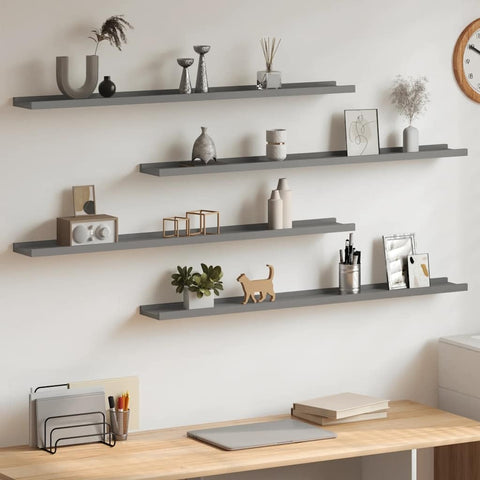 vidaXL Durable Wall-Mounted Shelves in Modern Gray - Set of 4 - Easy to Clean - Ideal for Decorative Items & Books - 39.4"x3.5"x1.2"