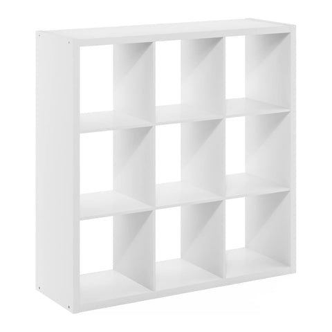 Oakestry Cubicle Open Back Decorative Cube Storage Organizer 9 Cube Wooden Shelving Unit Freestanding Display Shelf Modern Home Office Furniture (White)