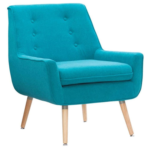 Linon Trelis Upholstered Tufted Accent Chair Natural Wood Legs in Teal Fabric