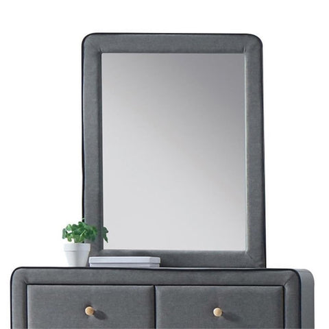 Acme Valda Rectangular Upholstered Mirror in Light Gray Fabric