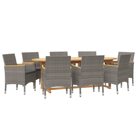 vidaXL Patio Dining Set 9 Piece with Cushions Garden Outdoor Terrace Balcony Dining Dinner Dinette Table Armchair Seat Seating Furniture Gray