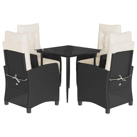 vidaXL 5 Piece Patio Dining Set with Black PE Rattan and Cushions - Adjustable Reclining Chairs & Glass Tabletop