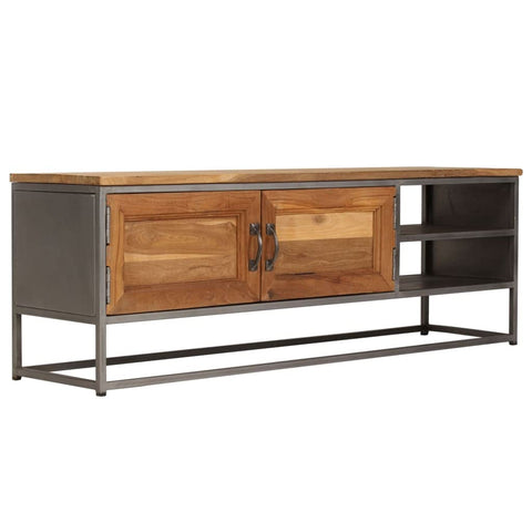 vidaXL 47.2"x11.8"x15.7" TV Stand with Cabinet and Storage Compartments, Rustic Finish, Recycled Teak and Steel, Fully Assembled