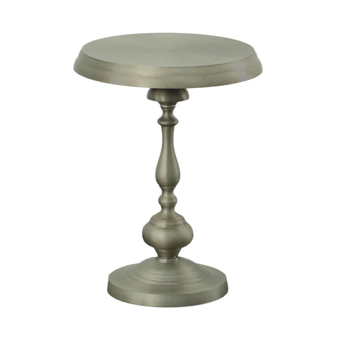 Carolina Chair & Table Pearson Round Accent Table - Elegant Aluminium Frame and Top, Hand Forged Pedestal Base Bedside Furniture - Contemporary Side Table for Dining, Working (Antique Nickle)