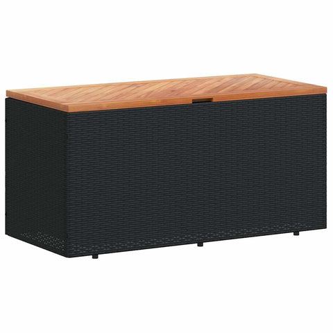 vidaXL Patio Storage Box/Outdoor Bench - PE Rattan/Acacia Wood, Black/Brown, 43.3"x19.7"x21.3"
