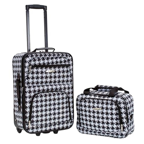Rockland Fashion Softside Upright Luggage Set, Expandable, Kensington, Black and White, 2-Piece(14/19)