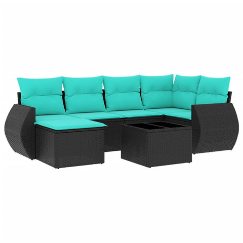 vidaXL 7 Piece Garden Sofa Set with Cushions Black Poly Rattan