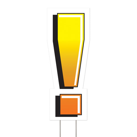 Beistle Plastic Exclamation Mark Yard Sign with Metal Stakes-Happy Birthday Party Outdoor Lawn Decoration, 18" x 6.83", Yellow/Orange/White/Black