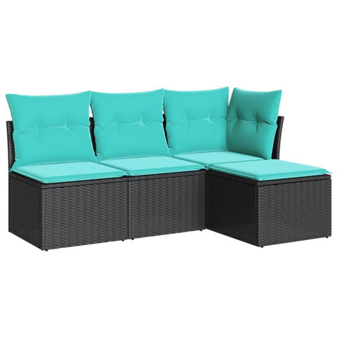vidaXL Black Patio Sofa Set with Cushions - 4 Piece Poly Rattan Outdoor Furniture - Modular Lounge with Removable Covers for Garden, Deck, and Terrace