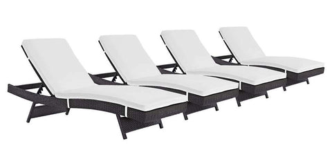 Modway Convene Wicker Rattan Outdoor Patio Chaise Lounge Chairs in Espresso White - Set of 4