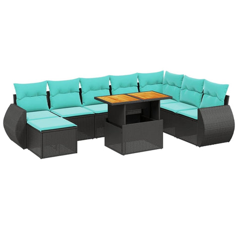 vidaXL Patio Sofa Set with Cushions 9 Piece, Outdoor Conversation Set, Sectional Sofa for Balcony Garden, Modern Style, Black Poly Rattan
