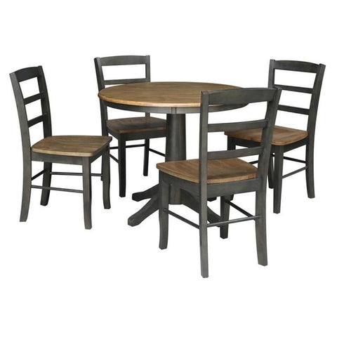 IC INTERNATIONAL CONCEPTS 36 in. Wood Dining Table with 4 Madrid Ladderback Chairs in Hickory/Washed Coal