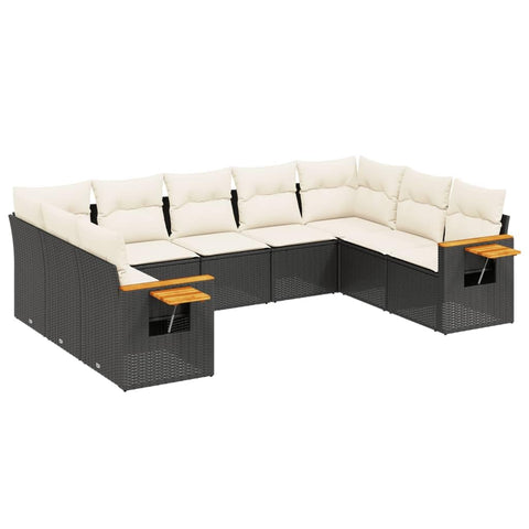 vidaXL Patio Sofa Set with Cushions 9 Piece, Outdoor Furniture Set, Sectional Sofa for Balcony Garden, Outdoor Conversation Set, Black Poly Rattan