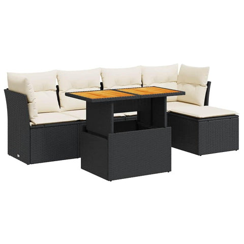 vidaXL 6 Piece Patio Sofa Set with Cushions Black Poly Rattan, Garden Sofa Set, Garden Lounge Set, Poly Rattan Sofa Set, Outdoor Sofa Set