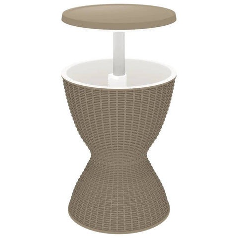 vidaXL 3-in-1 Outdoor Patio Table with Built-in Ice Cooler, Cocktail Table, and Coffee Table, Light Brown Polypropylene Material with Imitation Rattan Design