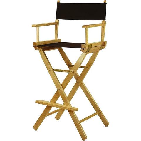Oakestry 30-inch Solid Wood Director's Chair Bar Height, Foldable with Built-in Armrests, Footrest, Heavy-Duty Frame, Durable Black Canvas Seat for Home, Patio, Studio, Events – Natural Wood Finish