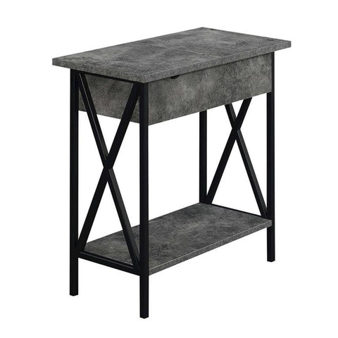 Convenience Concepts Tucson Flip Top End Table with Charging Station 23.75" - Modern Living Room Table with Storage Shelf, Side Table Side Table, Cement/Black
