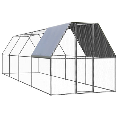 vidaXL Outdoor Chicken Coop with Partially Covered Roof Large Galvanized Steel Cage Weatherproof and Secure Poultry Enclosure for Backyard Lockable Door Easy Assembly Cages Hen House Run Houses