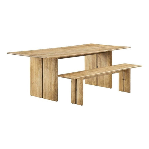Modway Amistad 86" Solid Wood Modern Farmhouse Rectangular Dining Table and Bench Set in Oak