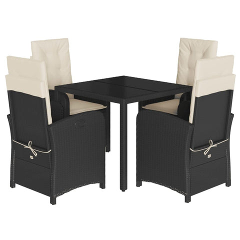 vidaXL 5 Piece Black Patio Dining Set with Cushions - Reclining Chairs, Tempered Glass Table for Garden, Patio, Outdoor Use