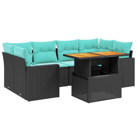 vidaXL Patio Sofa Set with Cushions 7 Piece, Outdoor Sectional Sofa Couch, Patio Conversation Set for Garden Backyard, Black Poly Rattan