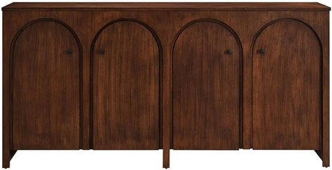 Modway Appia 71 Inch 4 Door Storage Cabinet in Walnut Wood Veneer - Arched Door Accent Credenza -Modern Sideboard - Adjustable Shelf Buffet - Mid-Century Storage Furniture - Console TV Stand