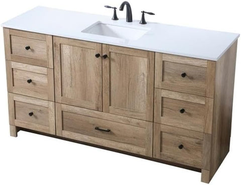 Elegant Lighting VF2860 Soma 60" Free Standing Single Basin Vanity Set with Cabinet and Marble Vanity Top - Natural Oak