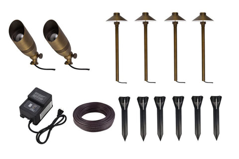 Elitco Lighting Aera Landscape Lighting Full Starter in Brass (Set of 6 Kit 2)