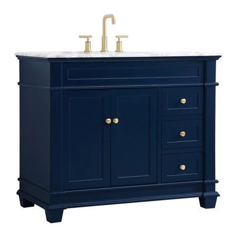 Elegant Decor Wesley 42" Steel and Solid Wood Single Bathroom Vanity Set in Blue