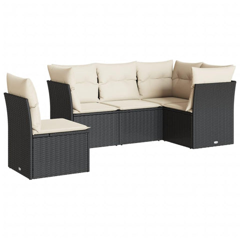 vidaXL Patio Sofa Set with Cushions 5 Piece, Outdoor Conversation Set, Sectional Sofa for Balcony Garden, Modern Style, Black Poly Rattan