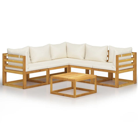 vidaXL Patio Lounge Set 6 Piece, Sectional Sofa for Outdoor Garden, Patio Furniture with Cushion, Coffee Table, Modern Style, Cream Solid Acacia Wood